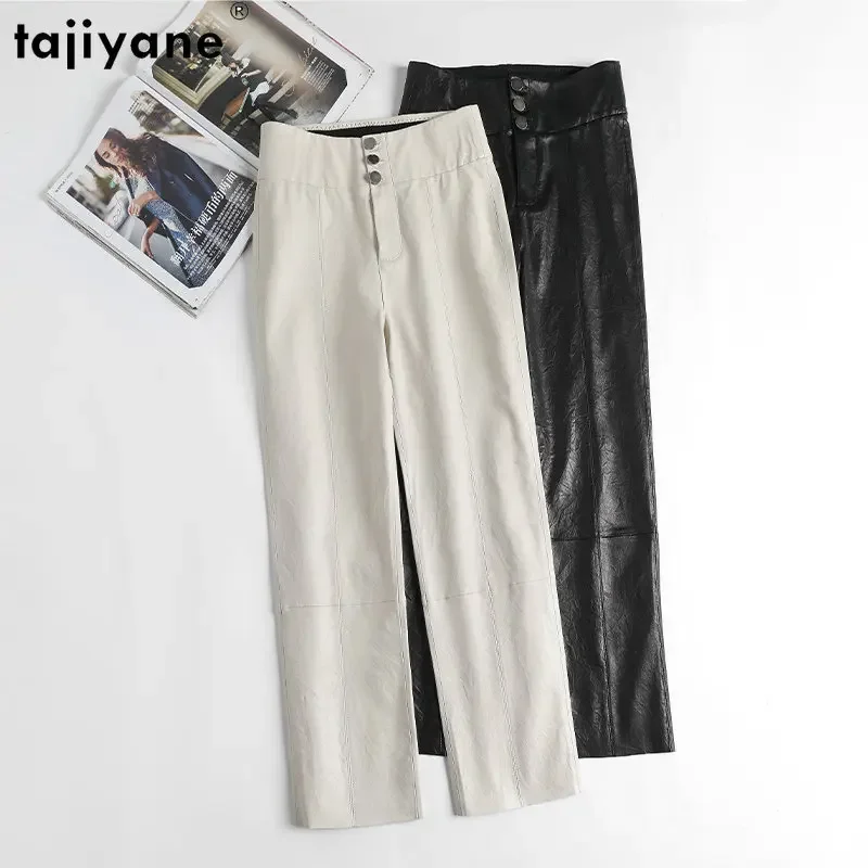 

Tajiyane New Real Sheepskin Pants Womens Clothing Genuine Leather Pants Women Straight High Waist Trousers Roupa Feminina SGG