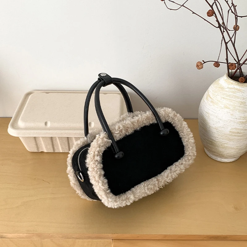 حقيبة يد نسائية جديدة للخريف والشتاء من جلد الغزال بتصميم كلاسيكي من القطيفة حقيبة كتف كروس بمقبض ناعم وسادة بسحاب