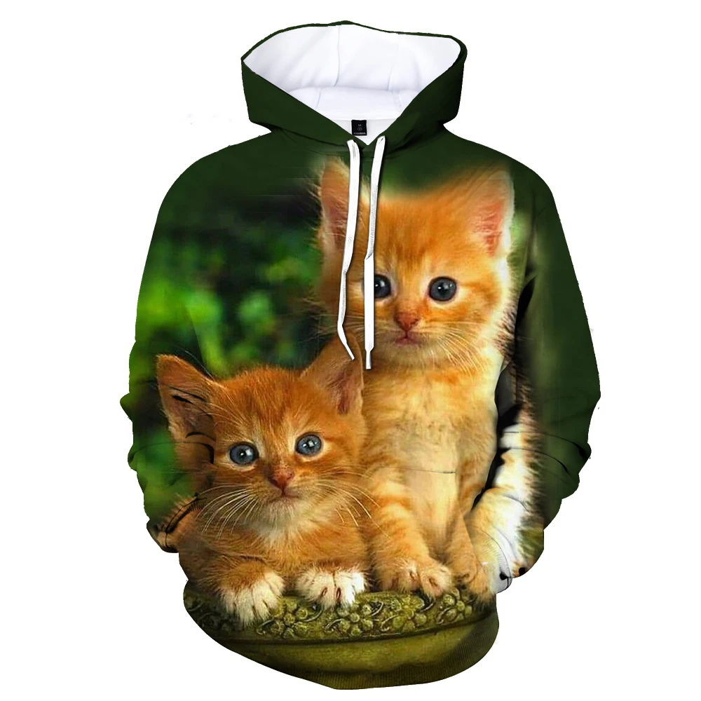 Cute Cat Hoodies Animal 3D Print Men Women Fashion Oversized Long Sleeve Hooded Sweatshirts Streetwear Pullovers Woman Clothing