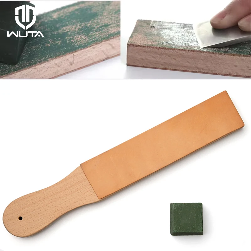 WUTA Leather Knife Sharpener Sharpening Strop Tool Black Wood Razor Polishing Board Fine Grinding with Polish Compound 8 Color