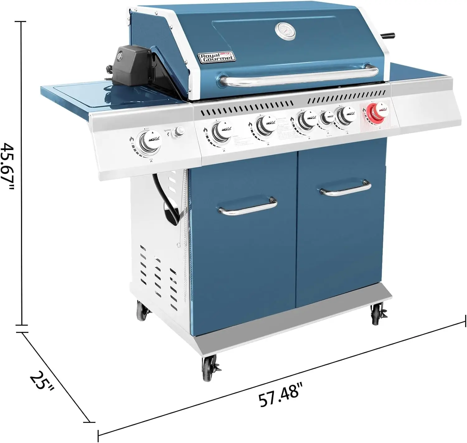 Ga5403b Propangas grill im 5-Flammen-Grillschrank mit Rotisserie-Kit, Sear-Brenner, Heck brenner und Seiten brenner