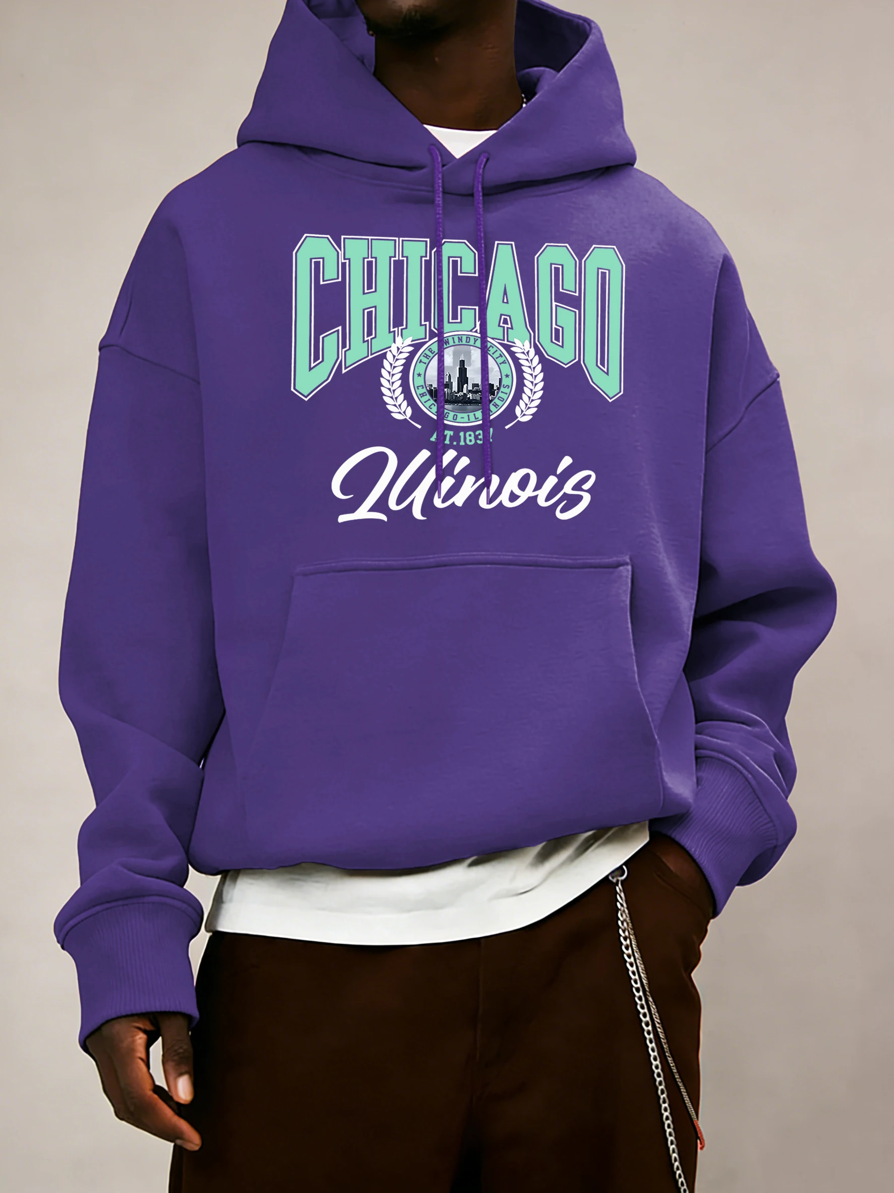 

Мужские толстовки с рисунком Chicago Luinois At 1837, пуловеры в стиле ретро с карманами, повседневная флисовая универсальная одежда унисекс в стиле хип-хоп с длинными рукавами