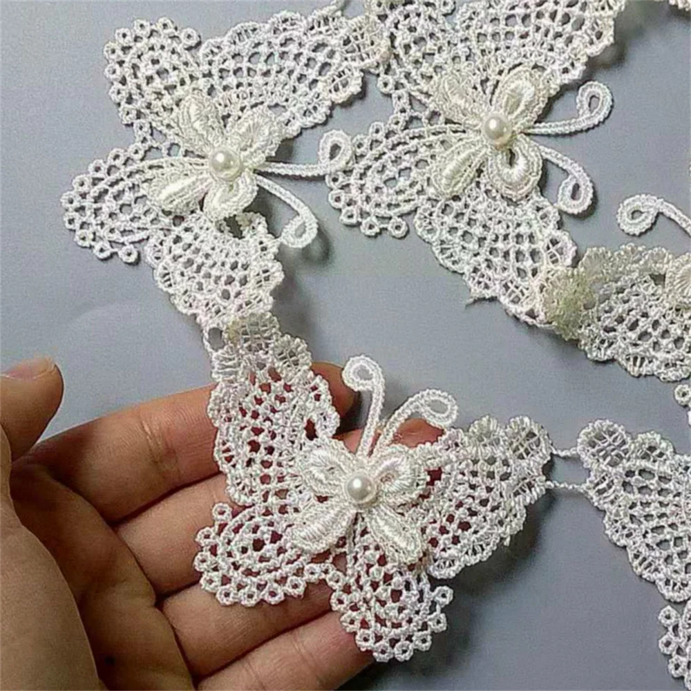 1 yard Ivory Butterfly Flower Soluble Organza Lace Trim Wedding Embroidered Handmade Patchwork Ribbon Sewing Supplies Craft