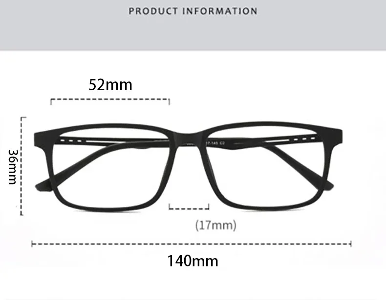 Ultraleichte, modische TR90-Lesebrille für Damen, quadratisch, flexibel, verschreibungspflichtige Herren-Brillengestelle – Detail 8