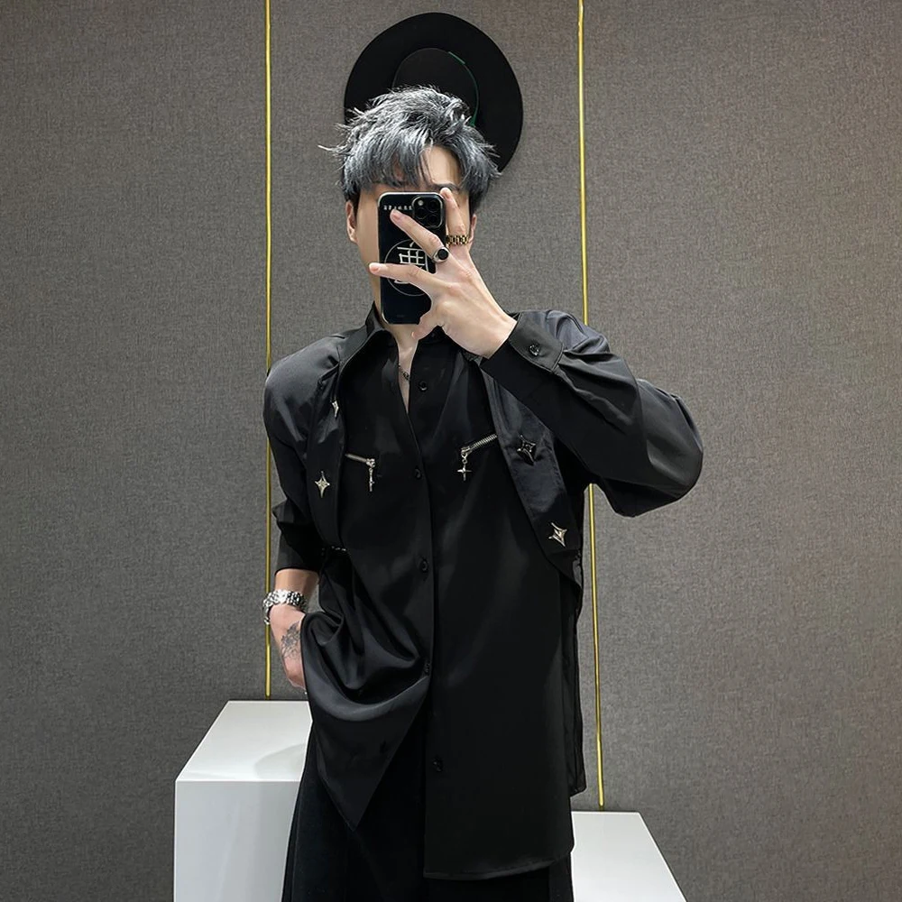 

Mens Y2k Shirt Metallic Ribbon Casual Spring Street Fashion Nightclub Stage Outdoor Versatile Niche Top Men' Clothing 2026 New