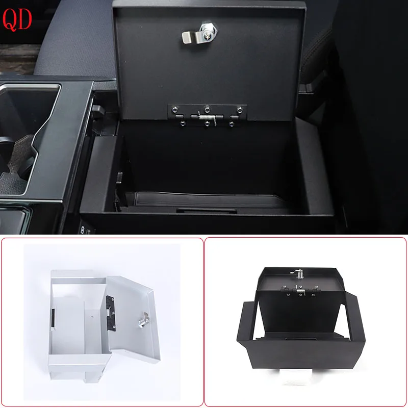 Carbon Steel Black For Toyota Tundra 2022-2025+ Car Armrest Storage Privacy Password Lock Security Safe Box Interior Accessories