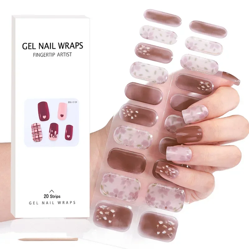 Autocollants pour ongles en gel semi-durci, adhésif à paillettes, imperméable, longue durée, utiliser 100% lampe UV nécessaire