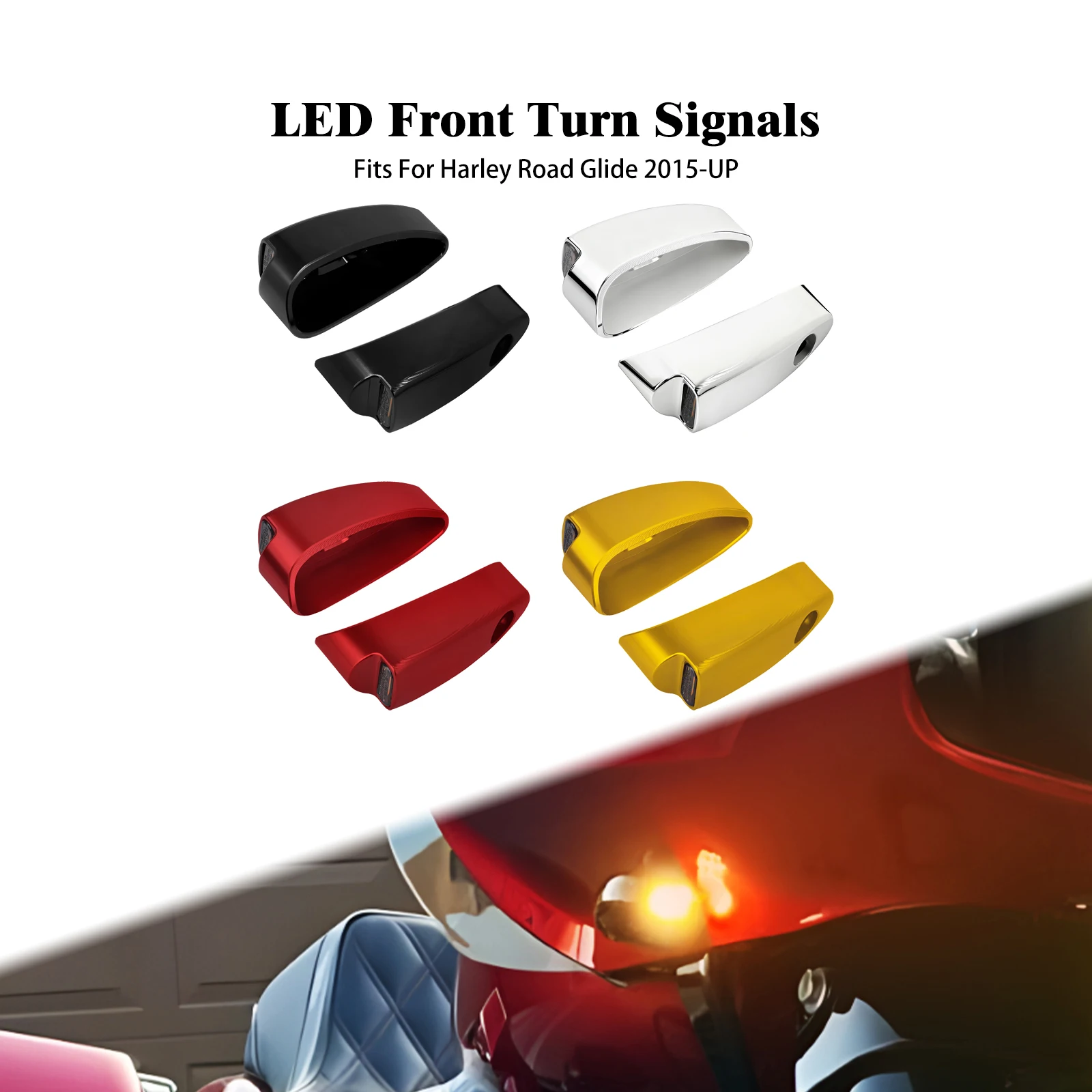 

Motorcycle Turn Signal With E Mark Front LED Light Indicator For Harley Touring CVO Road Glide FLTRXS FLTRX FLTRXST 2015-Up FLTR