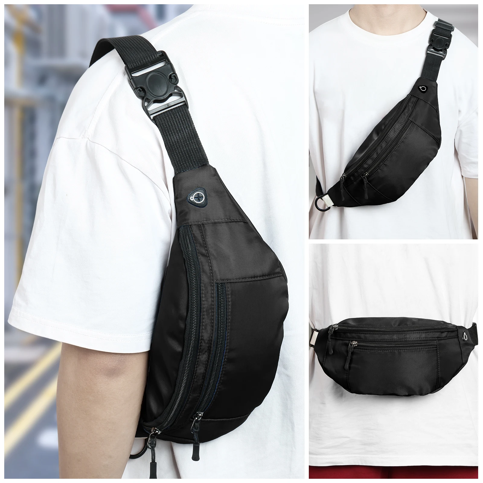 Oxford Cloth Belt Bag Hiking Phone Pouch Men Waist Bag Crossbody Fanny Pack Adjustable Strap for Travel Out Work Cycling Sport