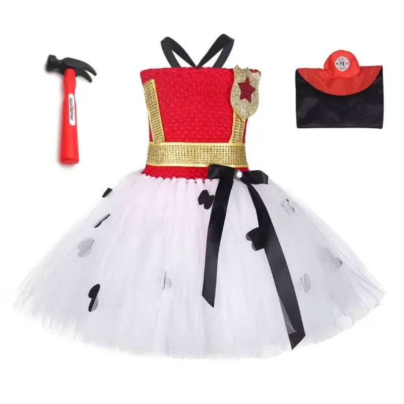 Costume de pompier cosplay pour enfants, uniforme de pompier, tenues de carnaval, vêtements de travail pour filles, robe tutu cosplay d'Halloween