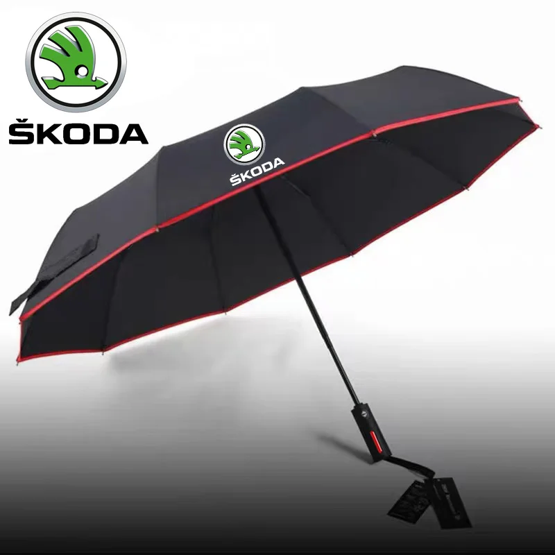 

For Skoda VRS Octavia Scala Superb Yeti Fabia Kodiaq Karoq Kamiq ENYAQ Citigo Car Automatic Folding Windproof Sunshade Umbrella