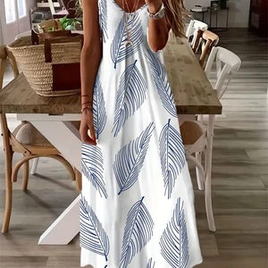 Ärmelloses Kleid gedruckt mit weiblichen sexy, eleganten weiblichen Federn, Spaghetti -Gurt, langem Kleid und neuem Sommer 6 Hauptverkaufskleid Lange Party Hawaiian - №5