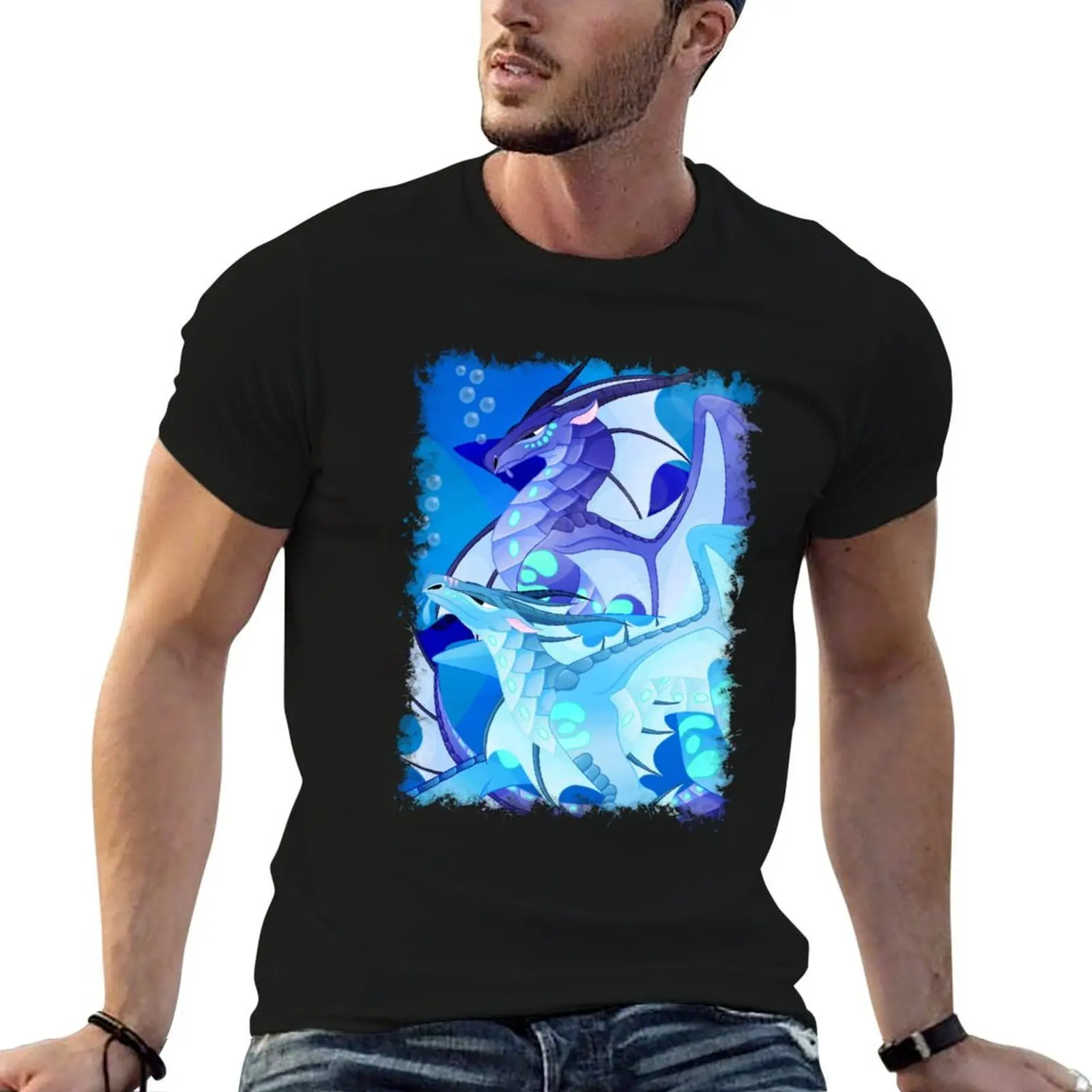 Camiseta Wings of Fire - Tsunami & Riptide, camisetas de algodão 100% com estampa gráfica para homem, camisetas de algodão de alta qualidade.