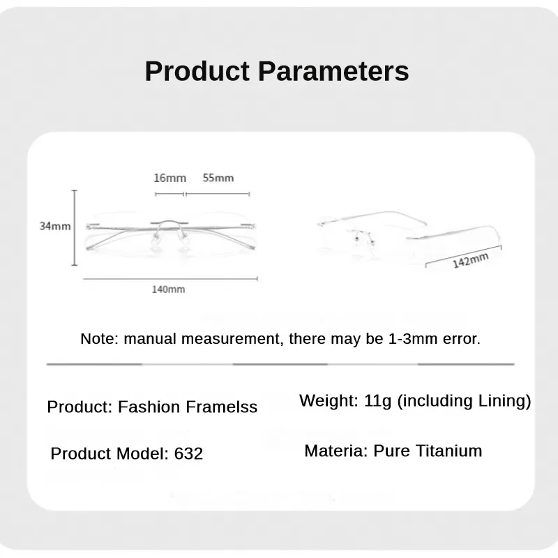 Ultra Light Pure Titanium Rimless Glasses Frame Men Anti-blue Ray Square Frameless Eyeglasses New Women Flexible Rimless Eyewear
