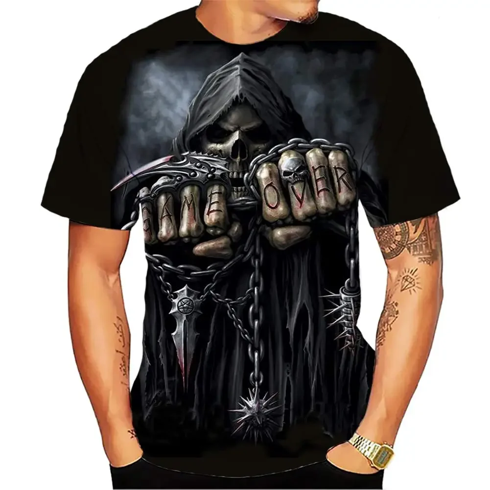 

Summer men's 3D Grim Reaper Skull Print design drawing Interesting men's T-shirt, oversized T-shirt