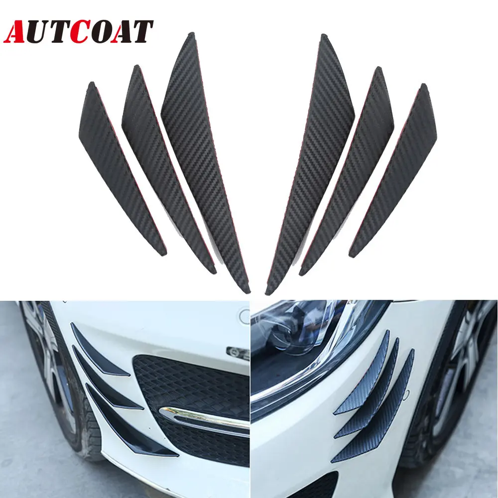 AUTCOAT 6Pcs/Set Racing Car Spoiler Lengthen Fit Bumper Lip Splitter Air Knife Auto Body Kit Accessory Black