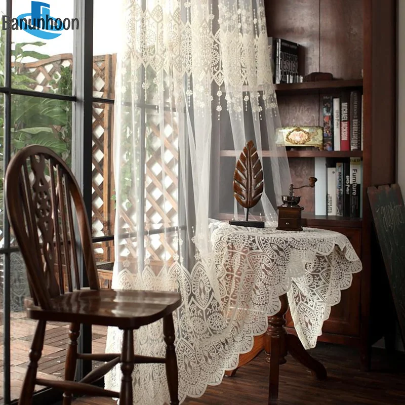 Europe Embroidered Lace Sheers Curtains for Living Room Window Treatments Luxury Tulle Bedroom Screen Drapes Panels