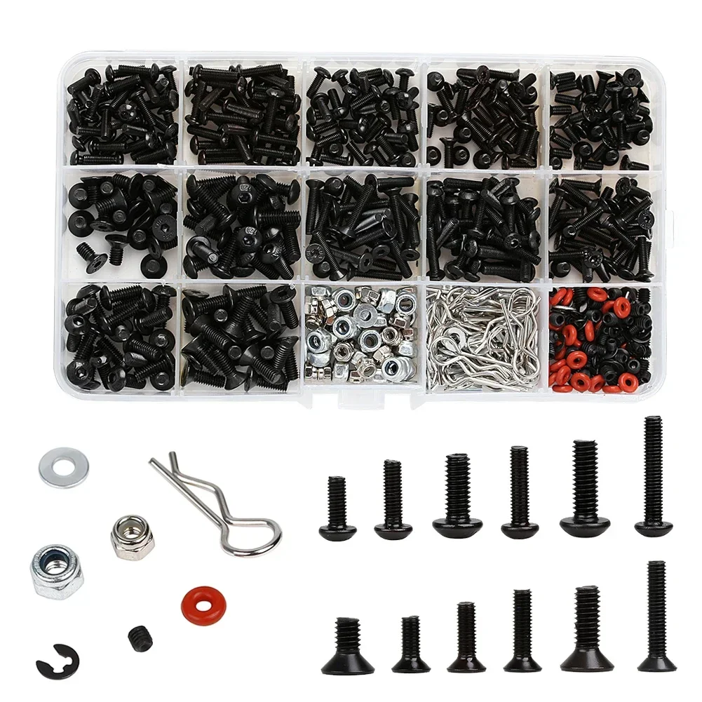 500/conjunto caixa de parafusos portátil para 1/10 rc rastreador carro hsp scx10 trxs TRX-4 TRX-6 tamiya cfx mst hpi kyosho axial d110 d90 peças