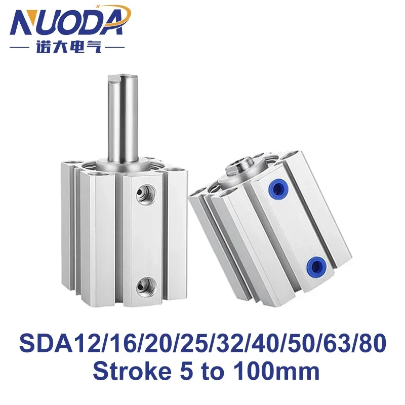 

Pneumatic Cylinder SDA 12/16/20/25/32/40/50/63/80/100 Bore Series Double Acting 5-100mm Stroke Compact Thin Air Cylinders