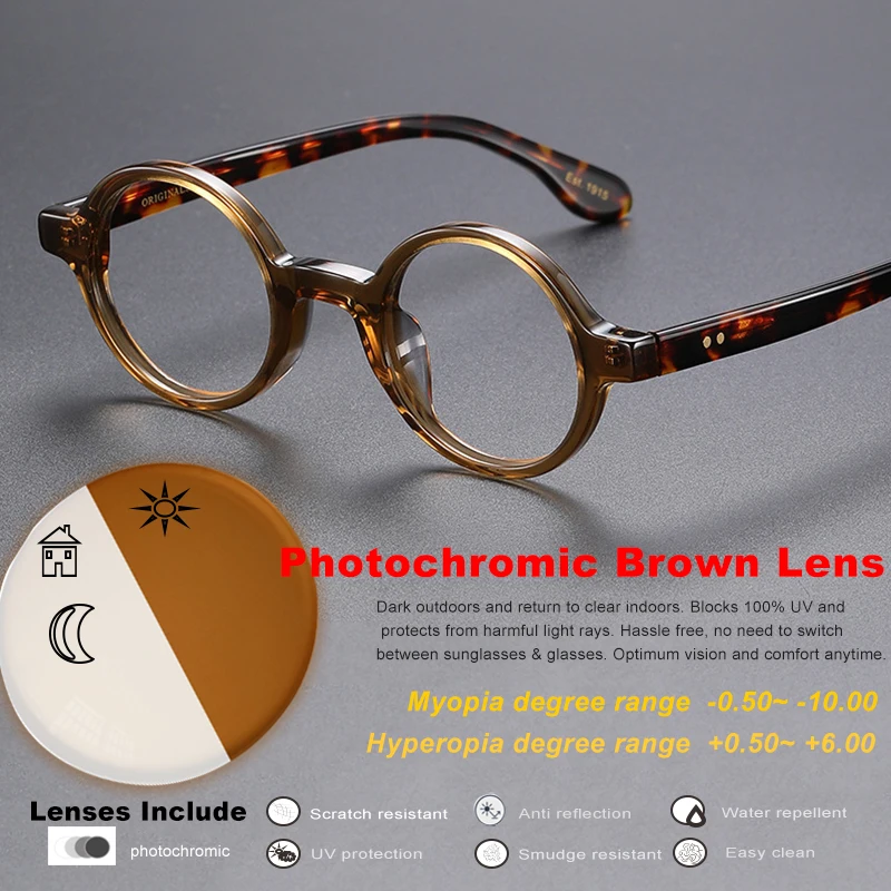 

Retro Round Glasses New Tortoises Acetate Men Eyewear Prescription Lenses Photochromic Optical Myopia Hyperopia Reading Eyewear