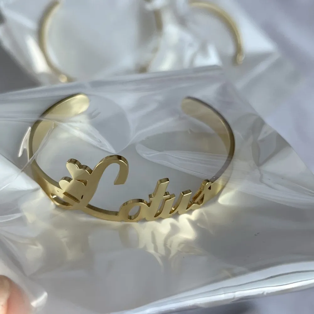 DUOYING Custom Name Bangles Personalized Design Your Name Bracelets Stainless Steel Gold For Kids Jewelry Gift