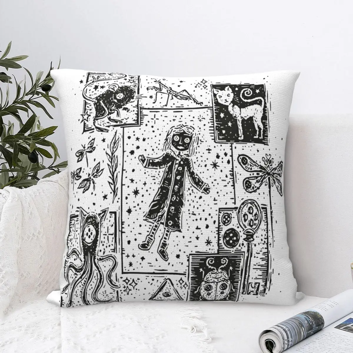 Caline חתול בובה ורוד ארמון כפתור עיניים ציפית כרית פוליאסטר רכה כרית עיצוב כרית כרית כרית כיסוי