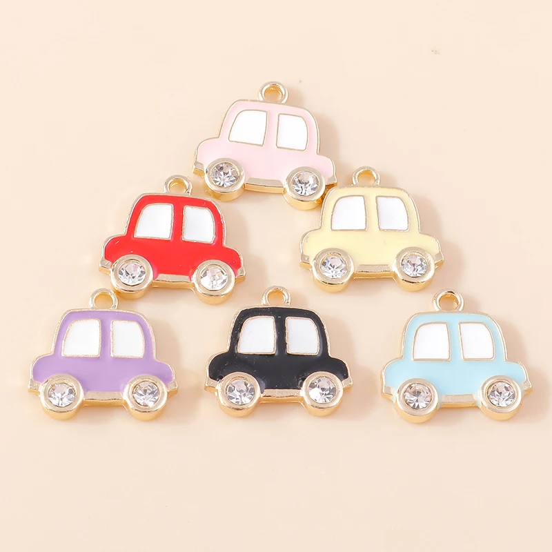 10Pcs Cute Enamel Crystal Driving Car Charm Pendants for Handmade Jewelry Making Accessories Necklace Keychain Earring