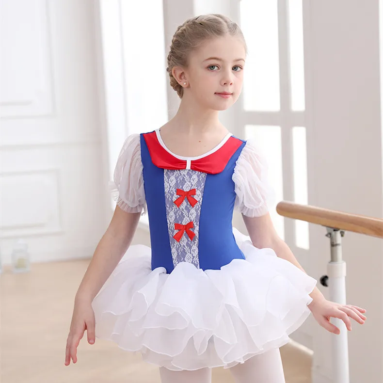 Princess Ballet Dance Tutu Dress Kids Child Puff Sleeves Tulle Bowknot Professional Stage Leotard Birthday Party Skate Ballerina