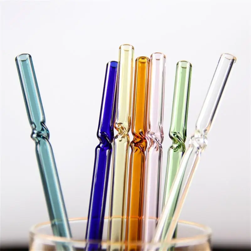 7 Colors Straws High Stirring Rod Colorful Glass Straw Curved Transparent Glass Straw Beverage Straw Kitchen Accessories