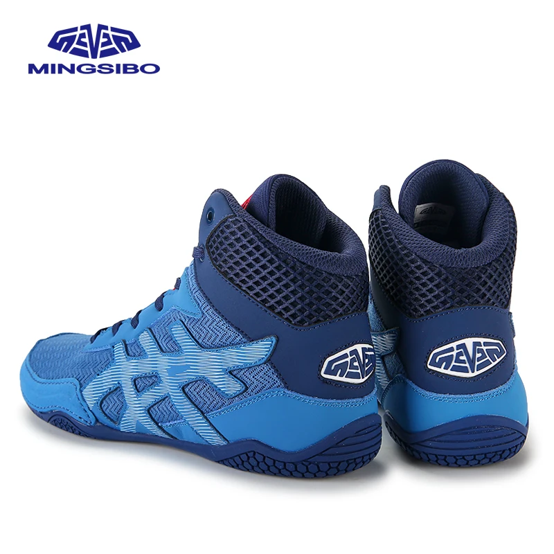 Original MINGSIBO Mid Cut Blue Boxing Sneakers Unisex Breathable Wrestling Fighting Shoes Neutral Wear Lightweight Sambo Shoes