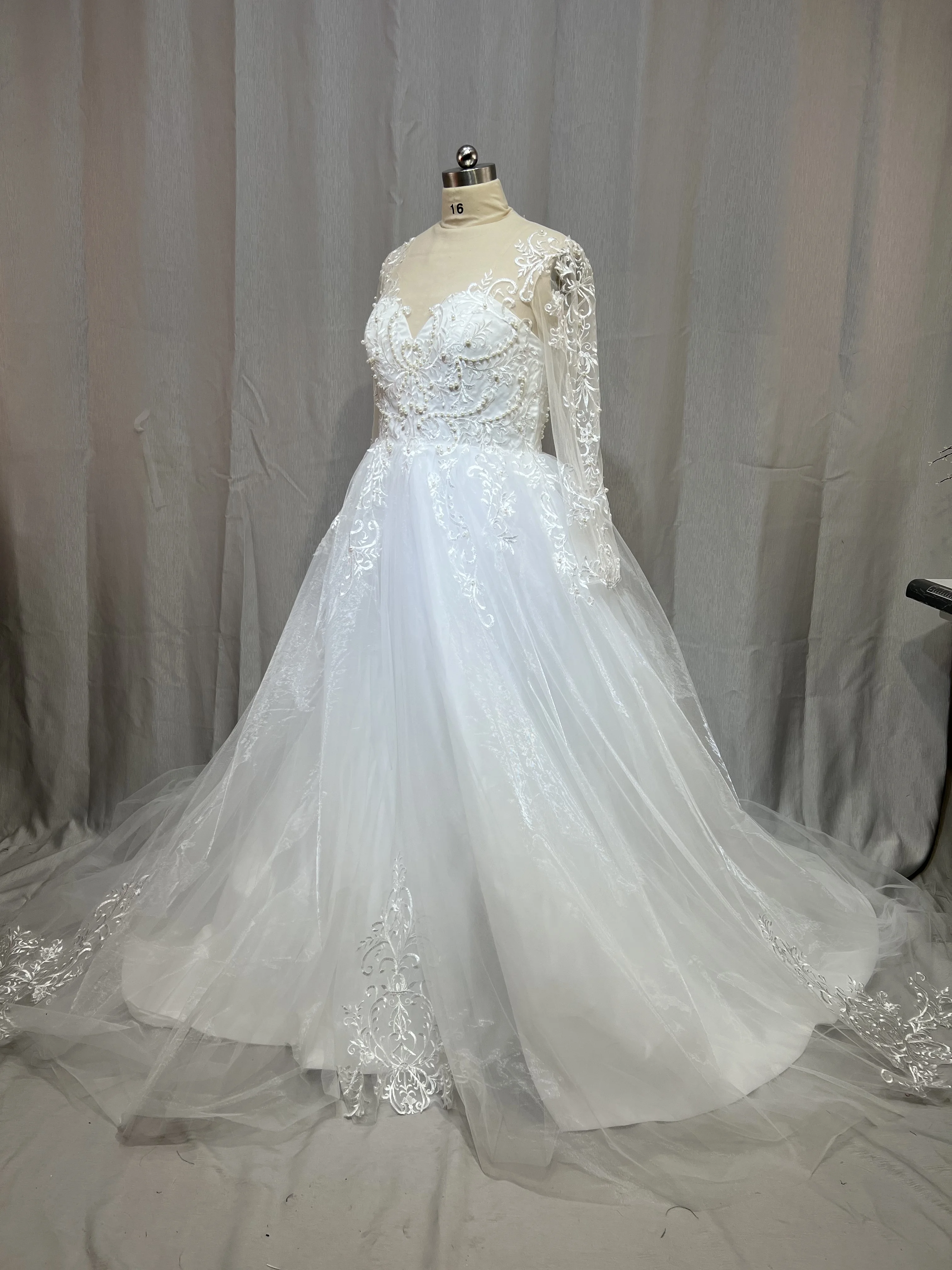 MYYBLE-vestido de Novia de encaje bonito, vestido de novia de manga larga transparente, ilusión hecha a medida, línea A, 2021