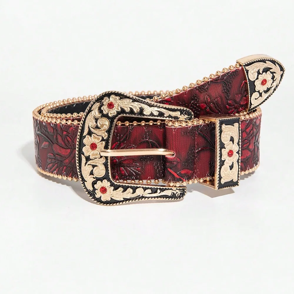 1 Piece of Multi-color Floral Element Metal Buckle Colorful Floral Version Women's Decorative Belt for Commuting Daily Use