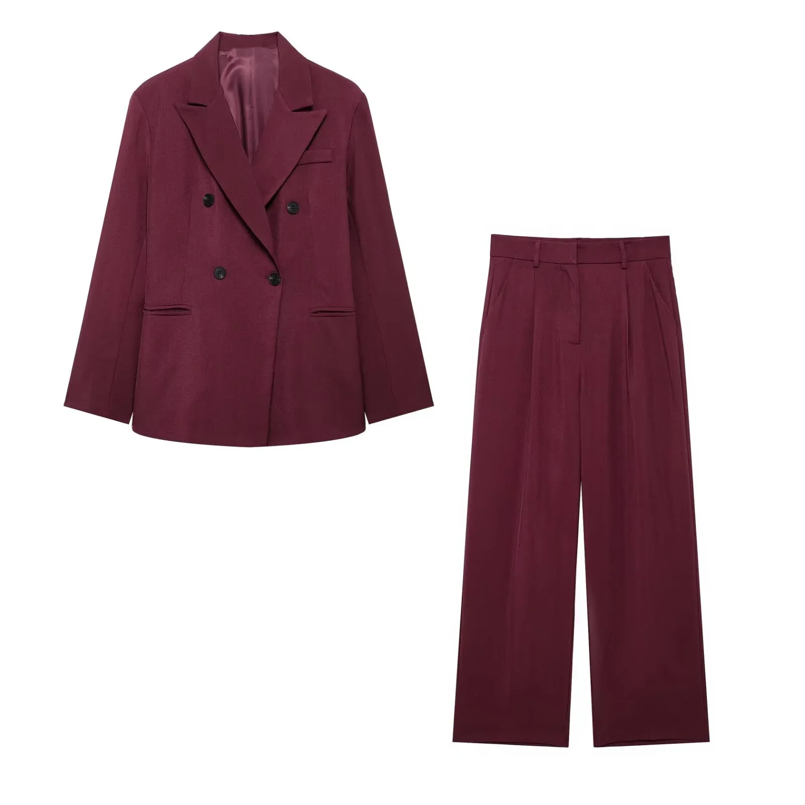 GELITAYIN Women's Suit Set Ankora Red Double Breasted Suit Jacket High Waisted Pants Autumn New Suit Set