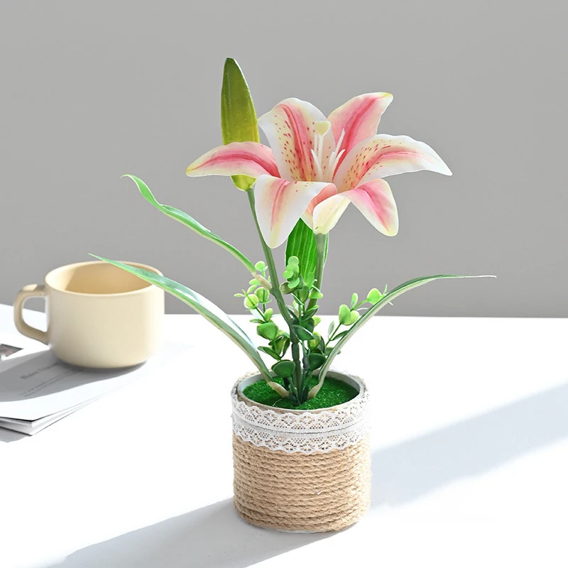 Simulated Flowers With Two Ends Lilies Bonsai Creative Ornaments Fashionable Green Plants Simulated Potted Plants