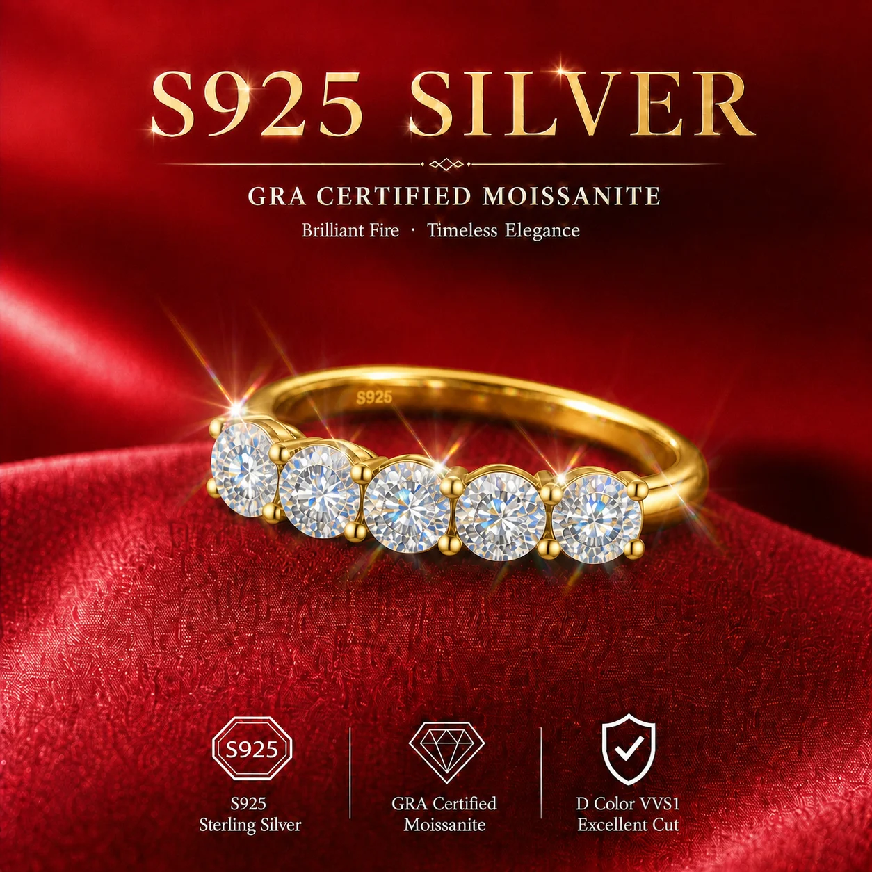 Mit GRA-Zertifikat S925 Sterling Silber 3,0mm Vollmoissanit-Ring D VVS1 3EX Schliff Funkelnder Moissanit-Band Hochzeits- und Partygeschenk – Detail 8