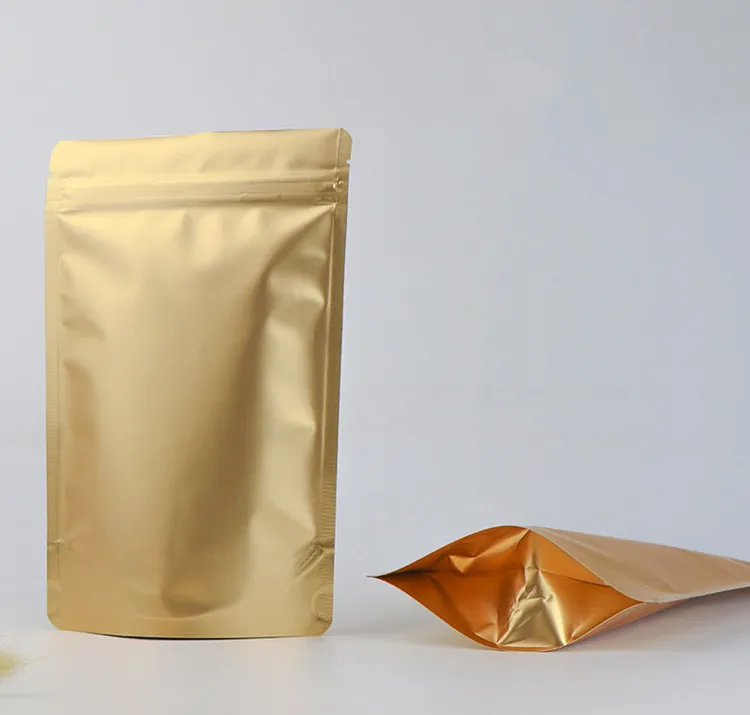 50PCS Gold Aluminum Foil Ziplock Packaging Bag Resealable Spice Coffee Snack Sugar Biscuit Golden Xmas Gifts Storage Pouches