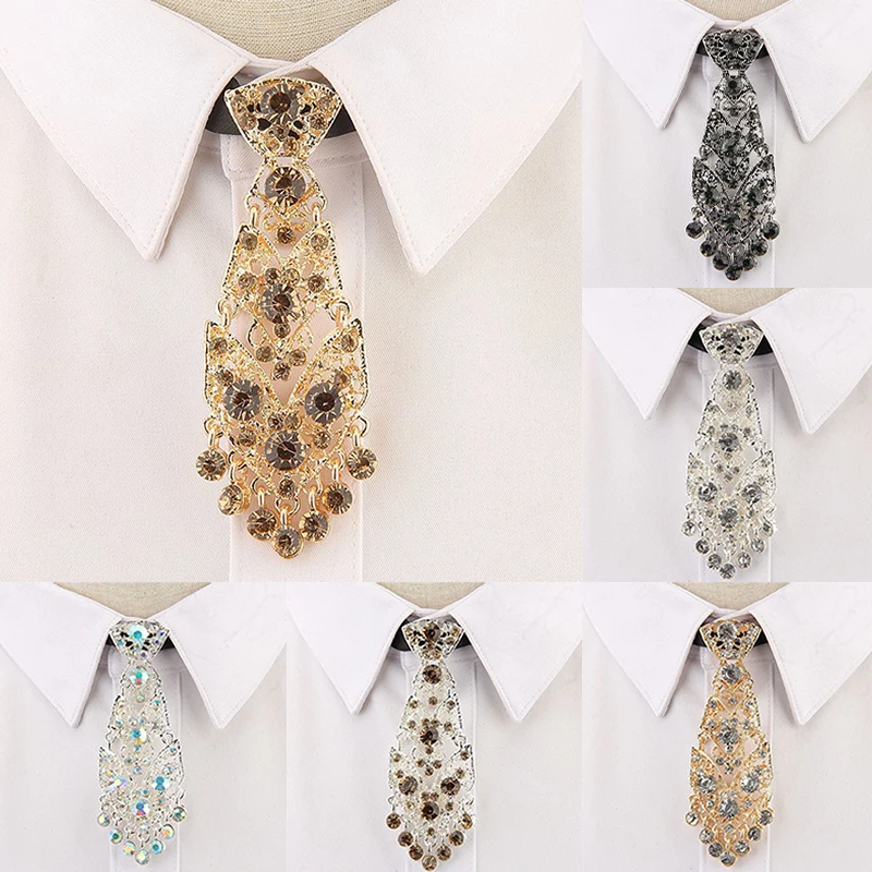 

Light Luxury Rhinestone Necktie for Women Men Wedding Party Hollow Out Metal Tie Shirt Dress Fashion Jewelry Accessories