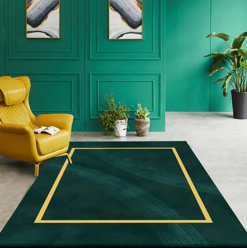 

Nordic Bathroom Carpet Balcony Door Floor Mats Golden Lines Green Abstract DoorMats For Living Room Area Floor Mats Rug Tapis