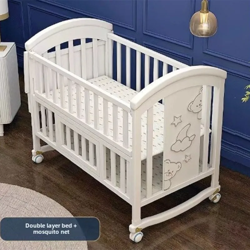 Cuna para bebé, cama multifuncional bb para bebé, cama mecedora sin pintura de madera maciza, cama grande móvil para niños recién nacidos.