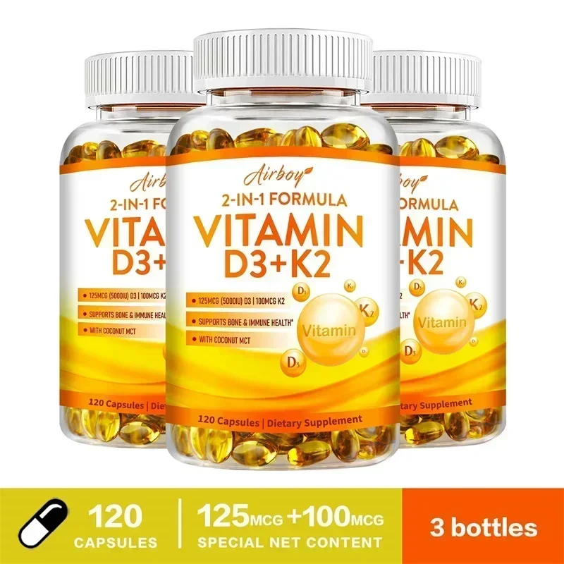 Vitamin D3 + K2 Capsules - Promote Bone Teeth and Skin Health Support Immunity