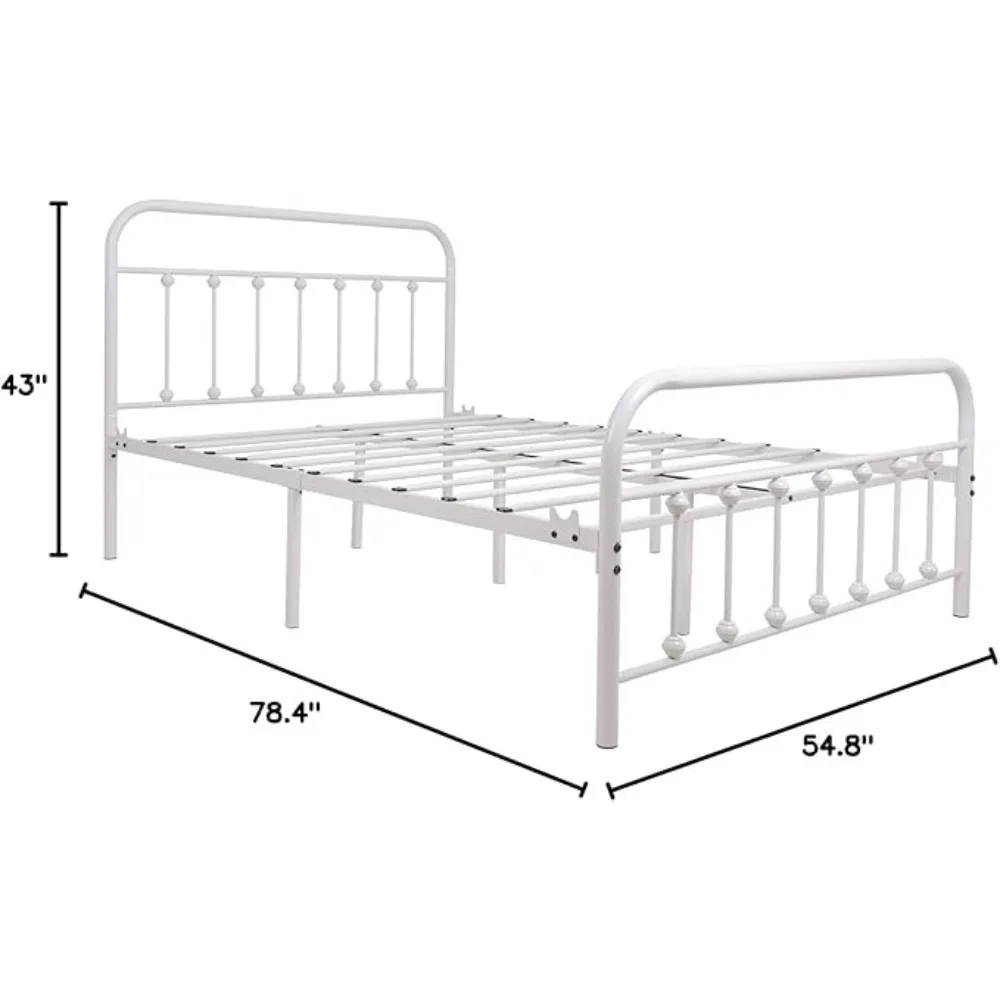 Full Platform Metal Bed Frame with Headboard and Footboard,Vintage Victorian Style Mattress Foundation