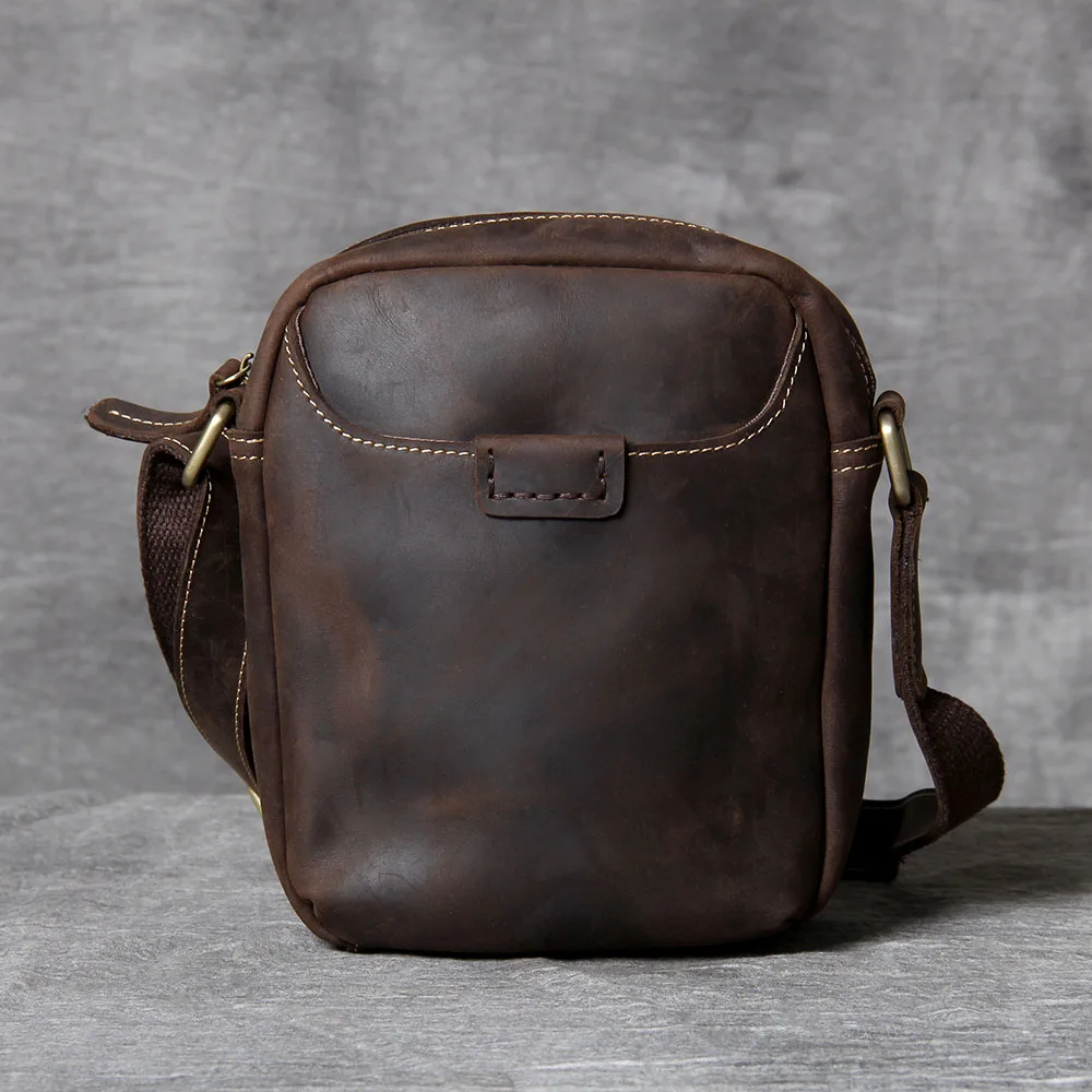 S.WORKER Vintage Echtleder Herren Umhängetaschen Crossbody-Taschen Crazy Horse Handgefertigte Mini-Tasche für Handy & Schlüssel – Detail 7