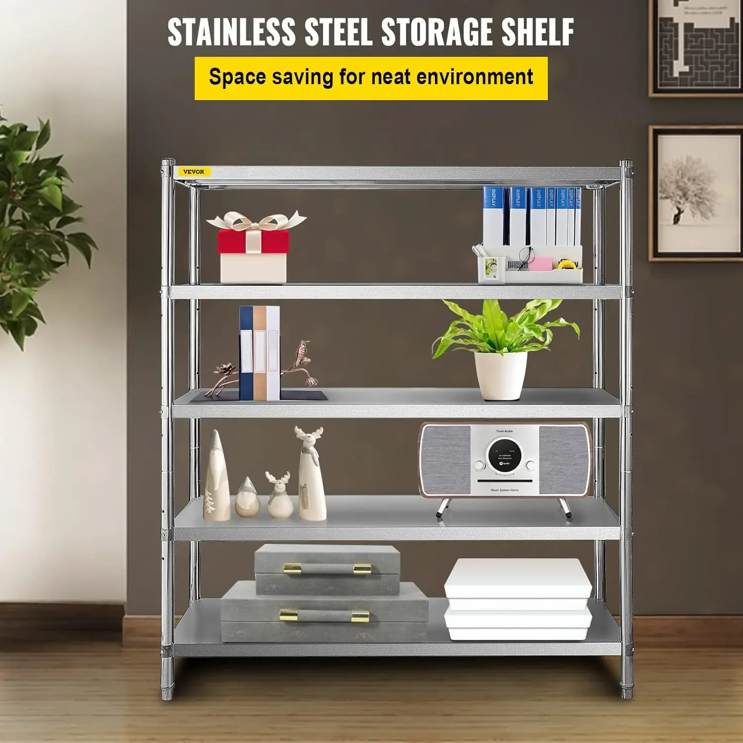 Stainless Steel Shelving 60x18.5 Inch 5 Tier Adjustable Shelf Storage Unit Stainless Steel Heavy Duty Shelving for Kitchen