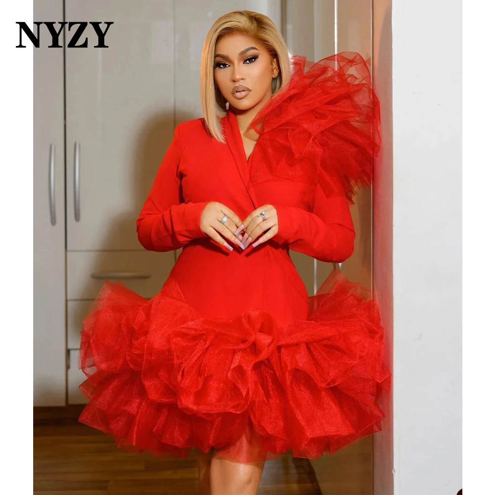 Suit Style Long Sleeves Puffy Tulle Red Cocktail Dresses 2025 NYZY C357 Wedding Birthday Party Evening Gown