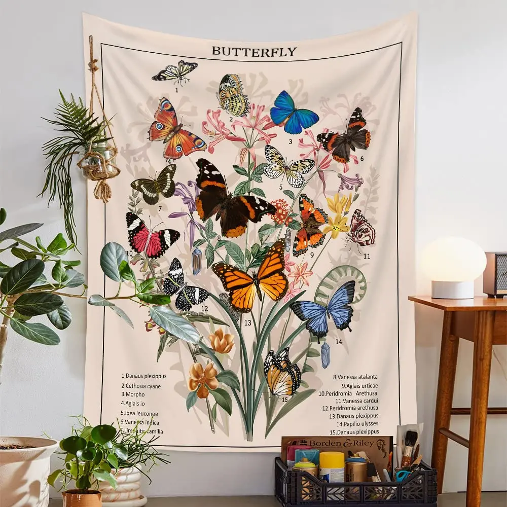 Flower Tapestries Vintage Vertical Floral Plant Tapestry Wall Hanging Colorful Identification Retro Art Aesthetic Wall Tapestry