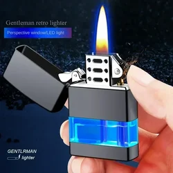 New LED Cigarette Lighter Grinding Wheel Lighters Windproof Flame Butane Gas Torch Lighter Metal Smoking Accessories Men's Gift