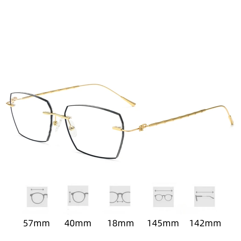 FIRADA Fashion Photochromic Eyewear Retro Pure Titanium Rimless Glasses Blue Light Blocking Prescription Eyeglasses For Men 8141