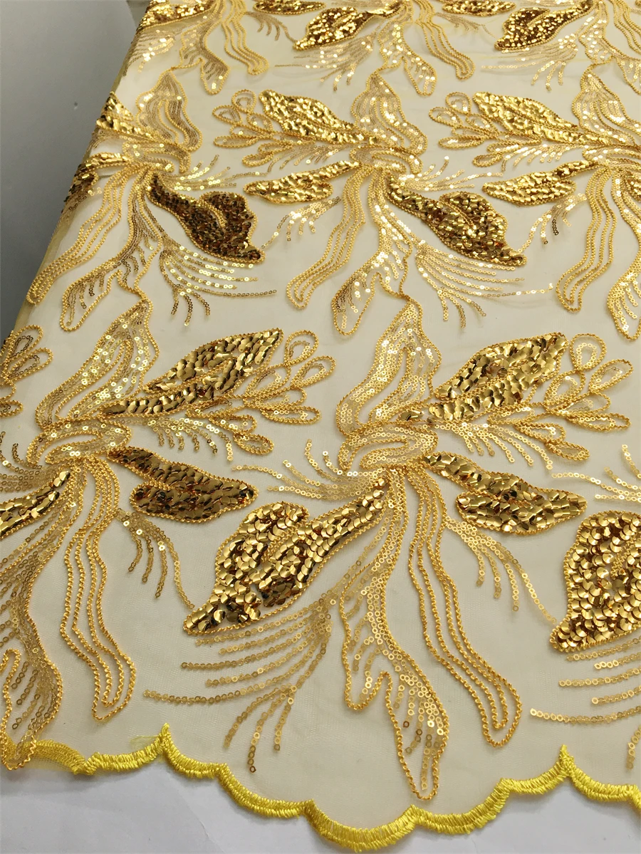 SJD LACE French Nigerian Net Sequins Lace Fabrics 2024 High Quality 5 Yards African Mesh Sequins Lace For Women Dresses Sew 4082