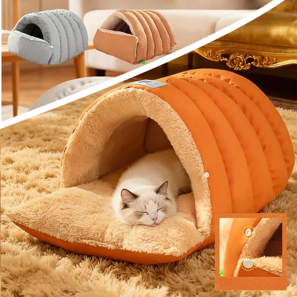 

2-in-1 Semi-closed Cat Nest Cat Sleeping Bed Winter Warm Plush Cave Non-Slip Dog Bed Pet Supply for Cold Weather Lits Pour Chat