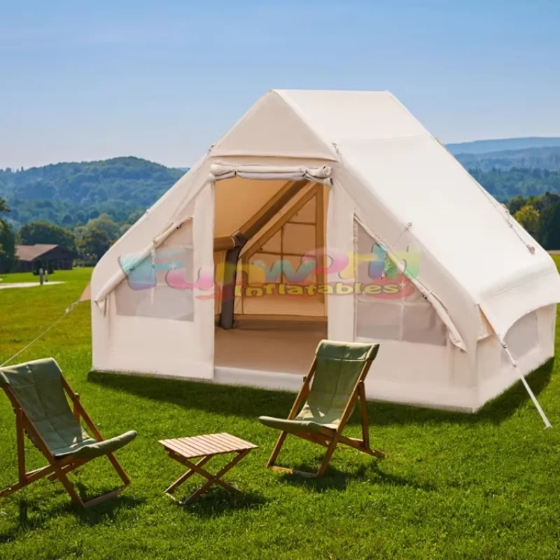 Outdoor Glamping Waterproof air Inflatable Cabin Tent Camping Canvas House with Awning